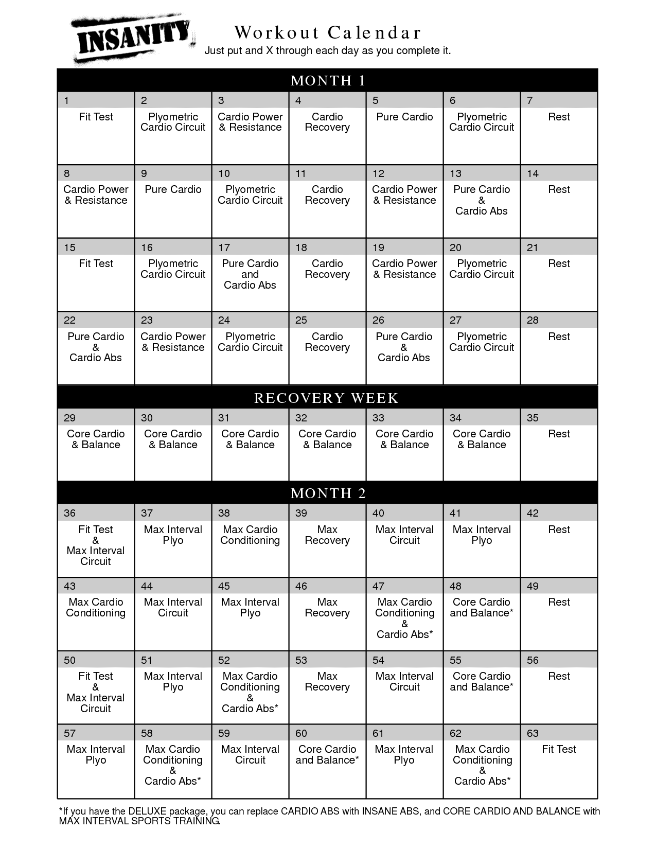 Insanity Calendar