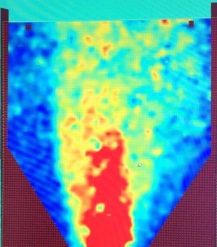 Particle Image Velocimetry result showing average flow velocities